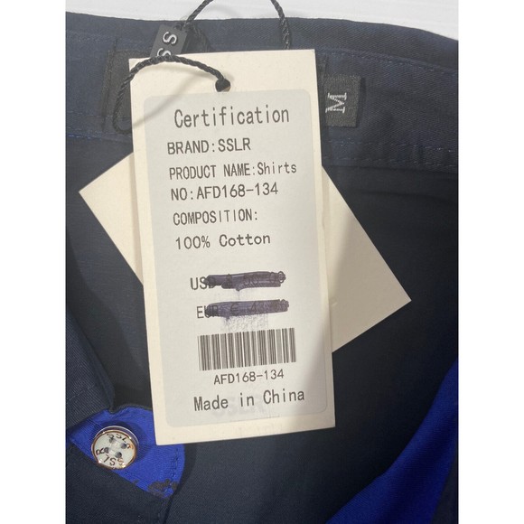 SSLR Mens Dress Shirt Casual Cotton Print Blue Short Sleeve Button Up Shirt Med - Picture 4 of 10